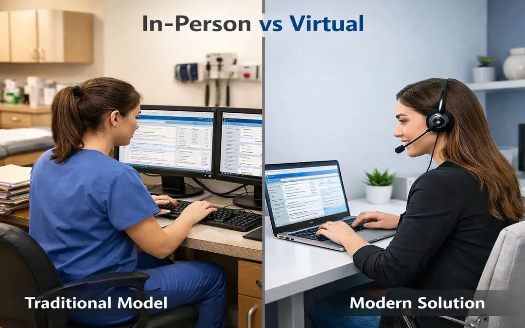 Virtual medical scribe vs in-person scribe cost comparison 2026