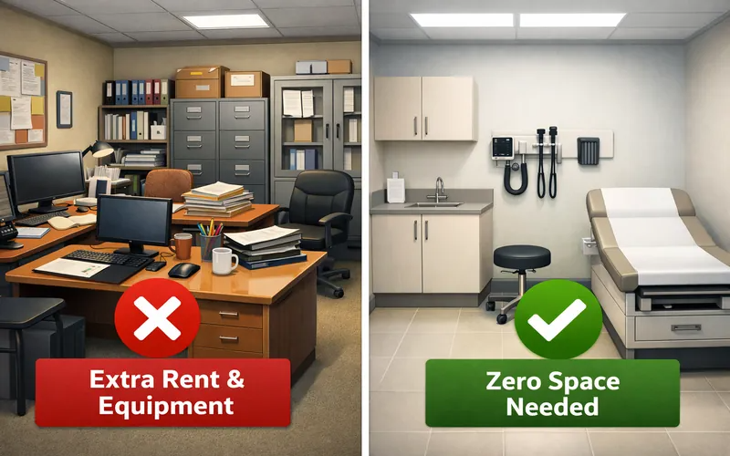 Virtual scribe eliminates workspace costs and equipment expenses